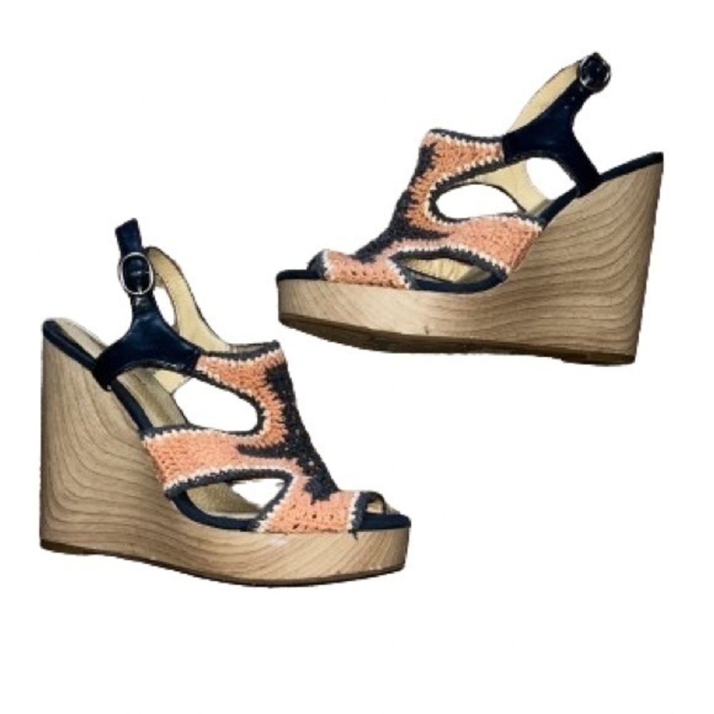 Lucky Brand Riverr crochet cork wedge heel sandals size 10